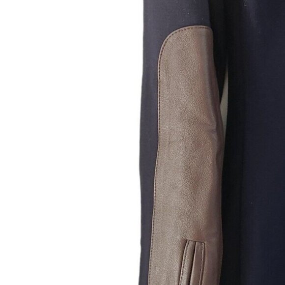 Ralph Lauren Mock Neck Navy Blue Dress Long Sleeve Lamb Leather Trim Half Zip 8 - Picture 8 of 10